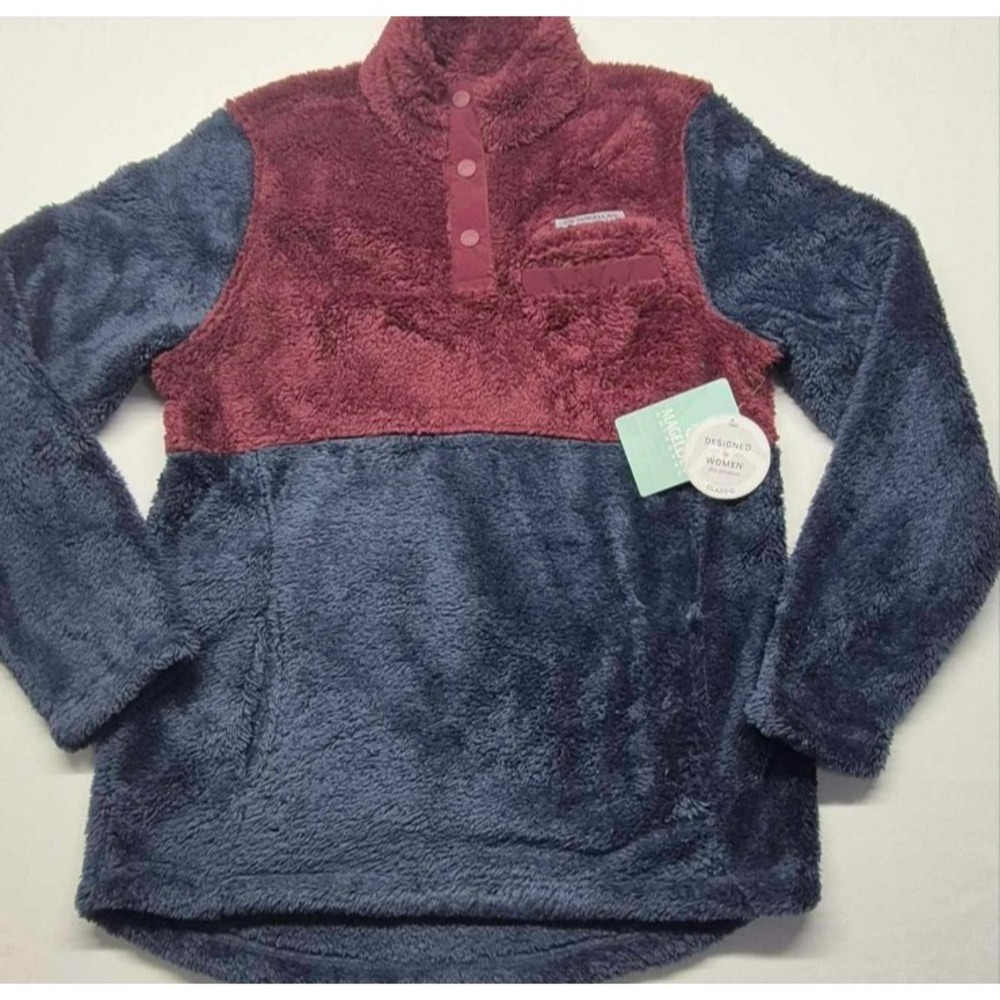 NWT Magellan Outdoor women's maroon/blue fleece pullover sweatshirt sherpa sz. S